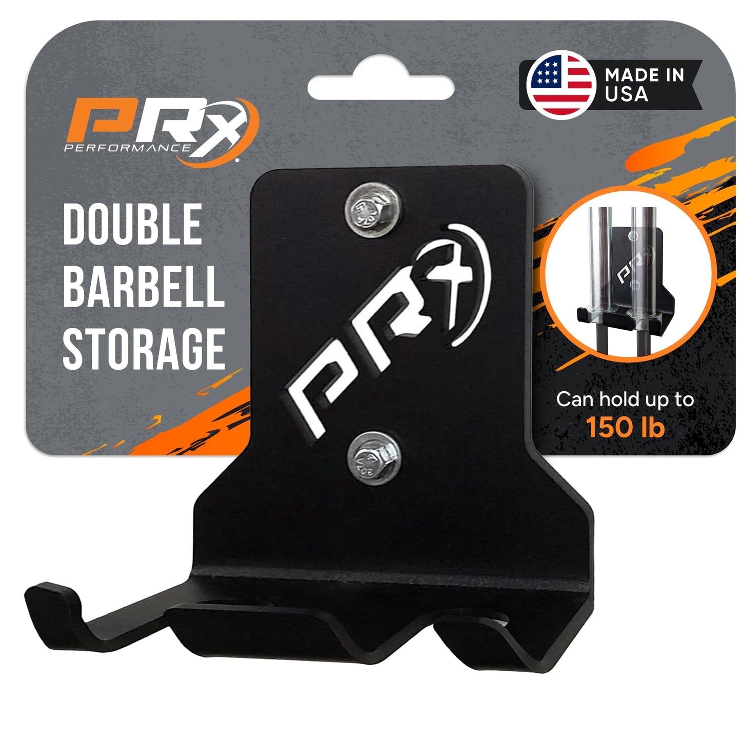 PRx Performance Wall-Mounted Barbell Storage Rack - Space-Saving 2-Bar Holder for Home & Commercial Gym, American-Made, Durable Fitness Equipment, Ideal for Workout and Garage Gym Accessory, Black