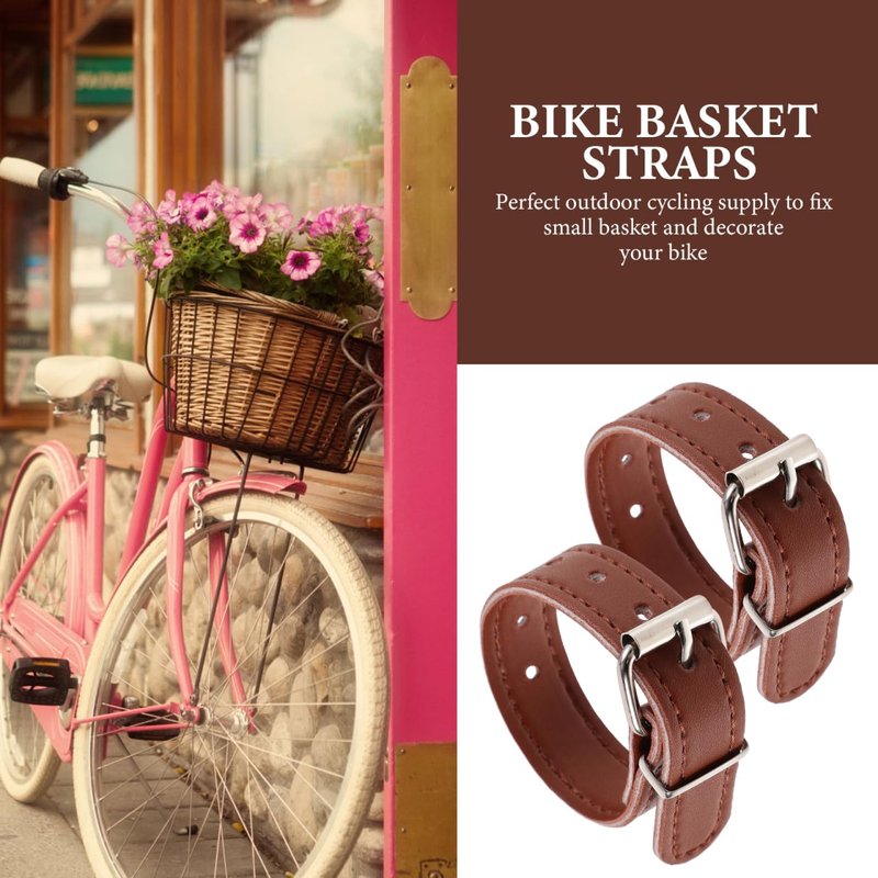 NOLITOY Leather Bike Basket Straps (2 Pack), Adjustable Replacement Handlebar Mount Straps with Metal Buckles, Weather-Resistant Synthetic Leather Belts for Vintage Wicker Bicycle Scooter Baskets