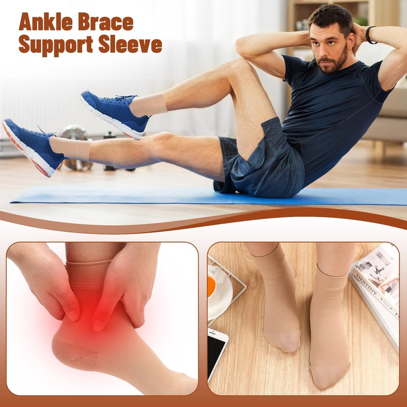 Shinymoon 4 Pairs Ankle Compression Socks 20-30 mmHg Closed Toe Ankle Compression Sleeve Brace Support Sleeve support anklet for Women Men(Nude Color,S/m)