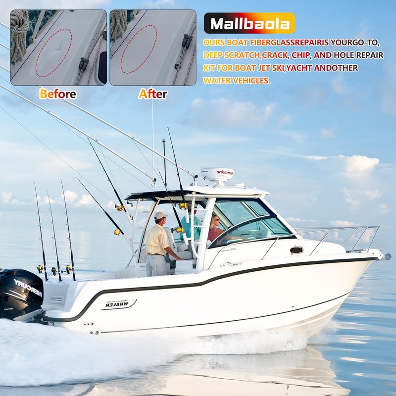 Marine Fiberglass Repair Kit for Boats, Gel Coat Repair Kit for Boats, Fiberglass Boat Repair kit, Epoxy Filler for Fiberglass Boats, Fiberglass Kit Fix Holes Chips Pits and Deep Cracks (Color Match)