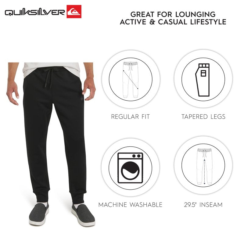 Quiksilver Men's Regular Fit Active Performance Heavyweight Jacquard Mesh and Polar Fleece Jogger Pants, Black Onyx, Large