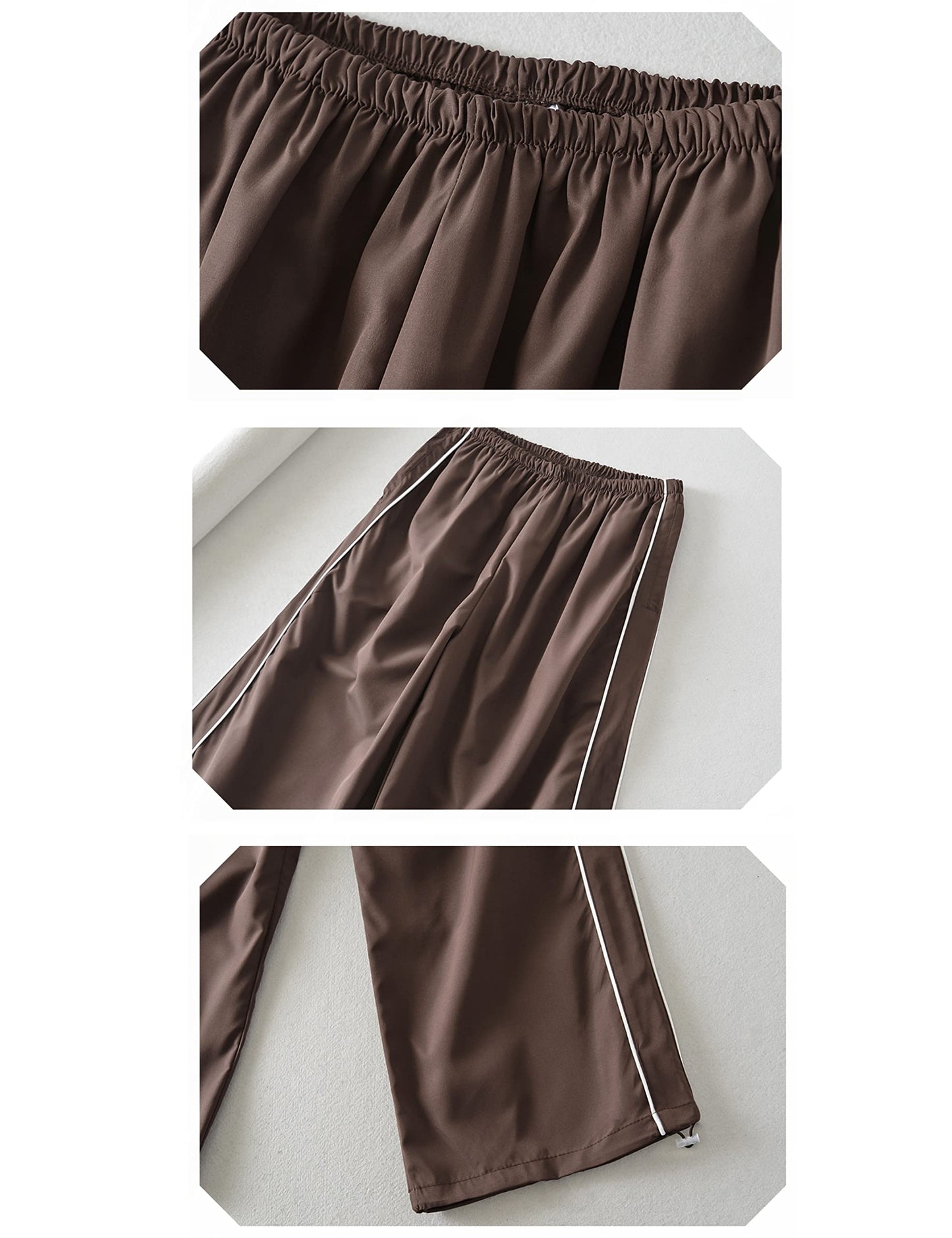Shebote Womens Parachute Pants Wide Leg Baggy Y2K Elastic Waist Jogger Sweatpants Track Pants Streetwear(0046-Coffee-M)