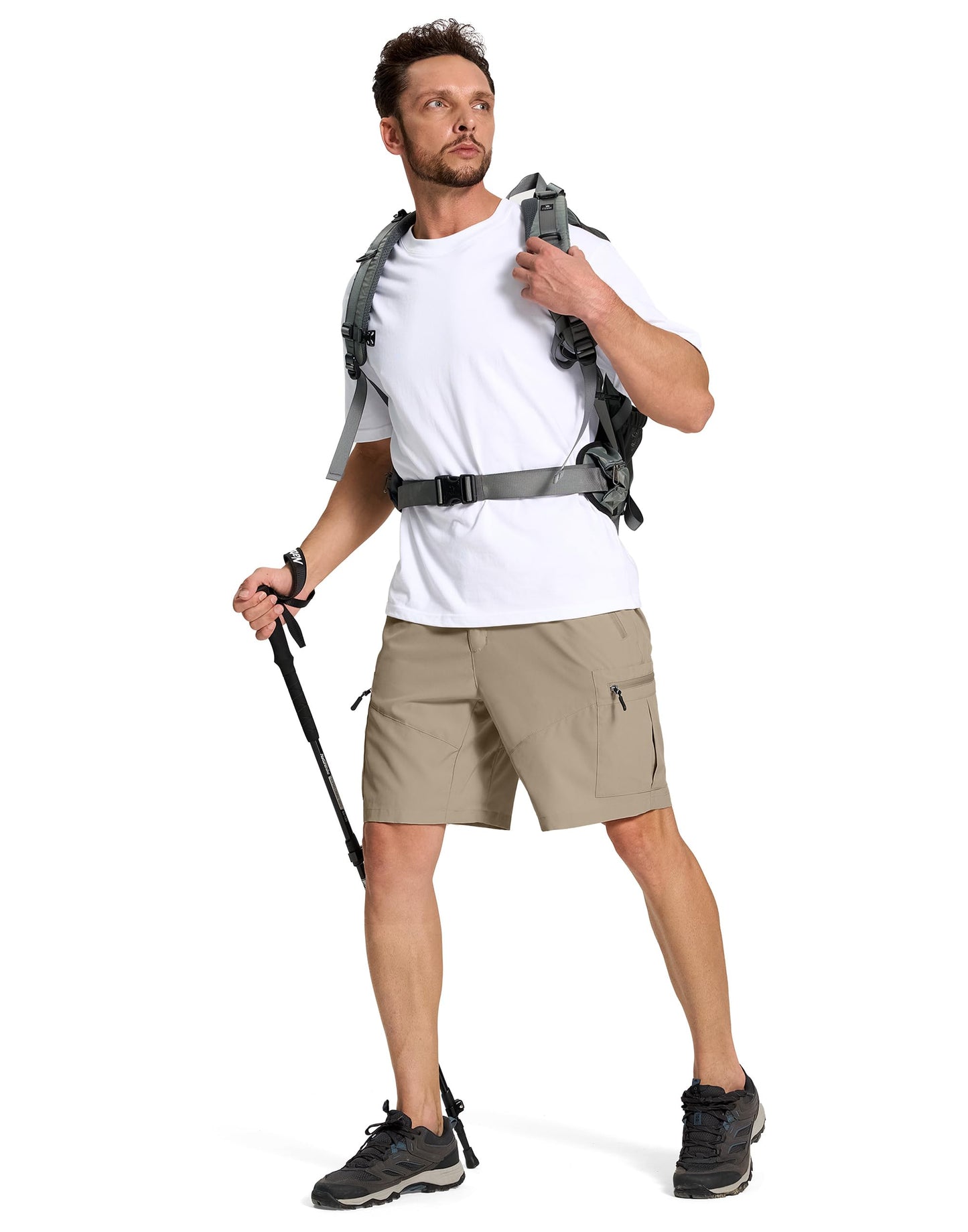 SERAMY Mens Hiking Cargo Shorts with 6 Zipper Pockets 9" Quick-Dry Lightweight Short for Golf Casual Fishing Outdoor Work Dusty Khaki M