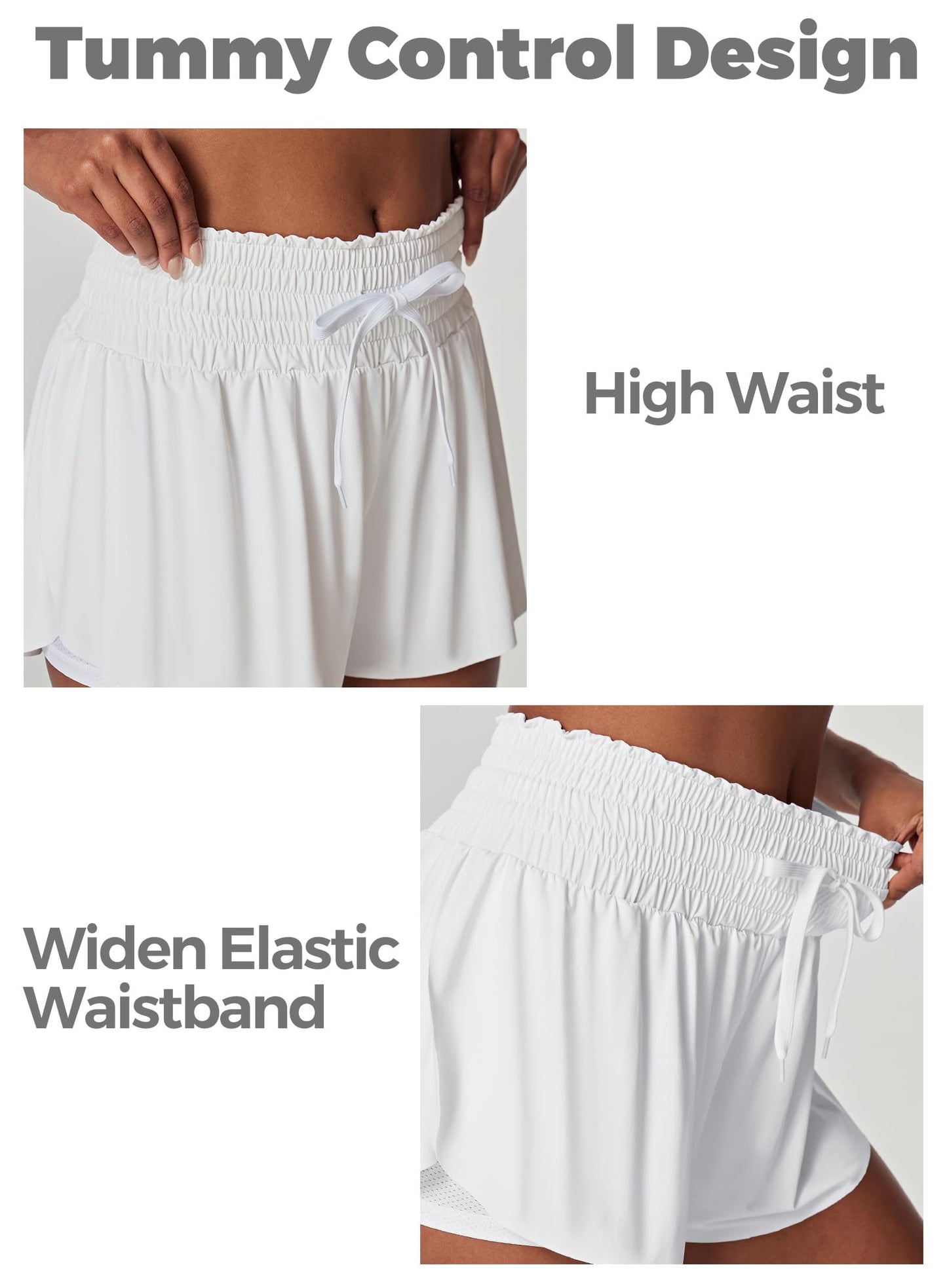 IUGA Athletic Shorts for Women High Waisted Butterfly Shorts Flowy Running Workout Tennis Skorts with Pockets Preppy Clothes White