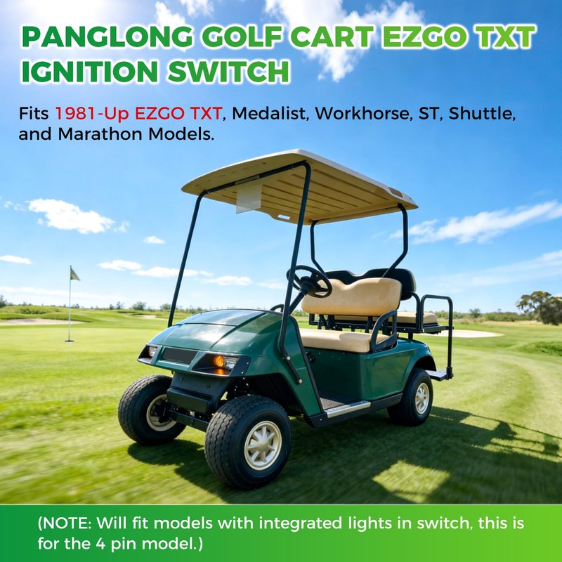 Panglong Golf Cart TXT Ignition Switch -4 Terminal, EZGO TXT Key Switch, Suitable for 1981-up EZGO TXT, Medalist, Workhorse, ST, Shuttle, and Marathon; OEM #33639-G01