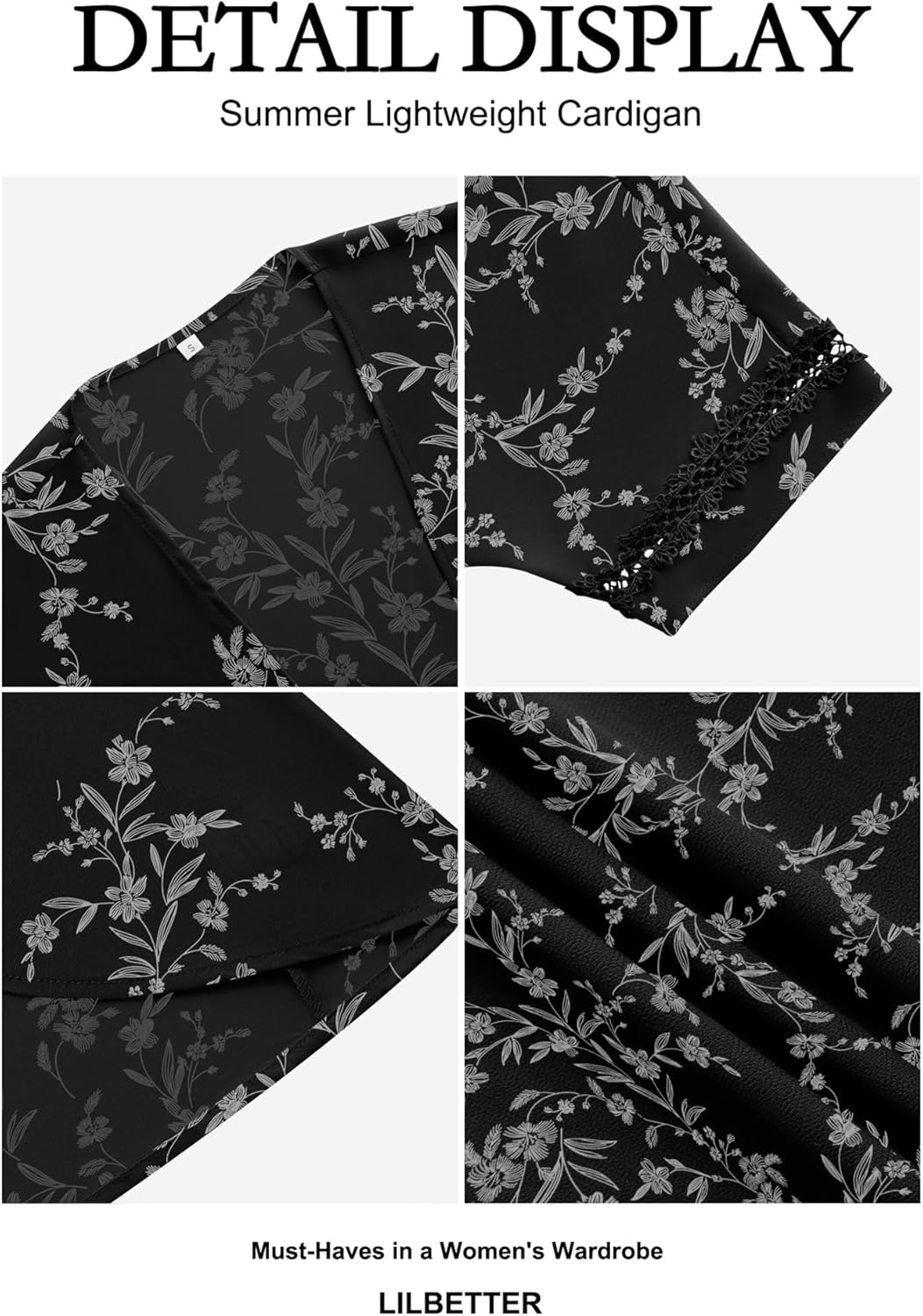 LILBETTER Lightweight Chiffon Kimono Cardigan - Puff Sleeve Lace Cover-Up Blouse for Women | Beach Wear