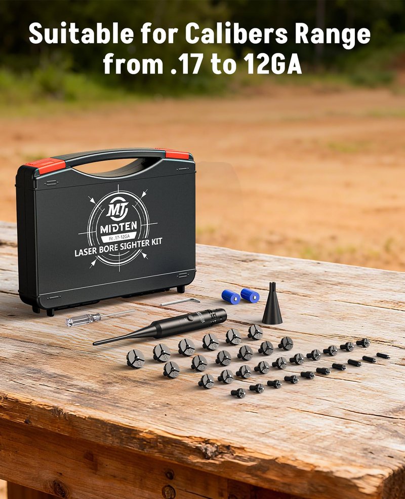 MidTen Bore Sight Laser, 32 Adapters Professional Red/Green Laser Bore Sight Kit, Fit 0.17 to 12GA Calibers, Multi-Caliber Universal Laser Bore Sighting Kit, Powerful Hunting Equipment
