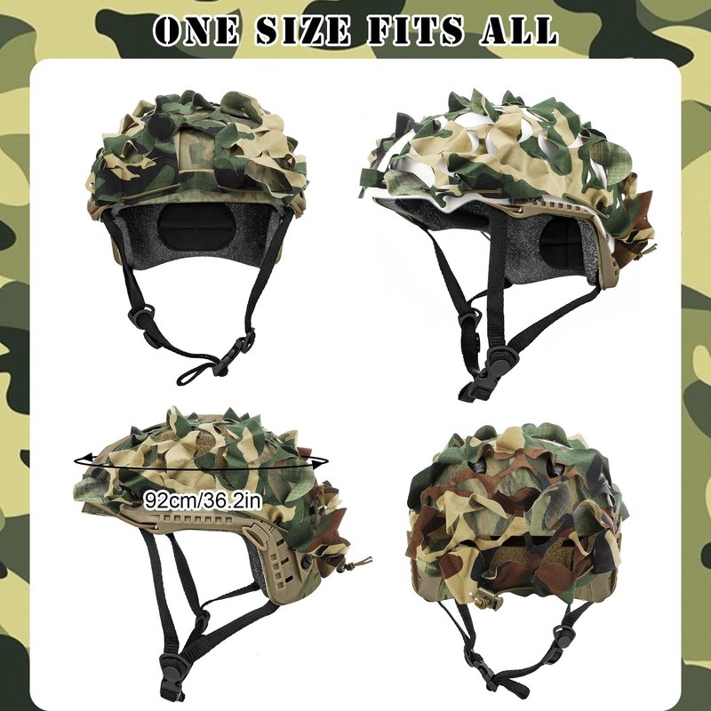 Motionchic 4 Pcs Helmet Cover Tactical Scrim Airsoft Leaf Cover Camo Military Gear Combat Fast Tactical Accessories Military Paintball Hunting Shooting Gear, Helmet Not Included