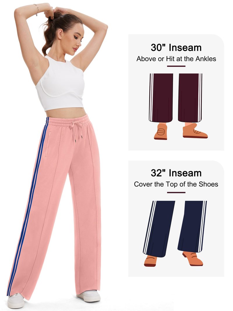 Tapata Women's 30" Inseam Track Pants Elastic Waistband Y2K with Zipper Pockets Dance Studio Sweatpants, Pink, M