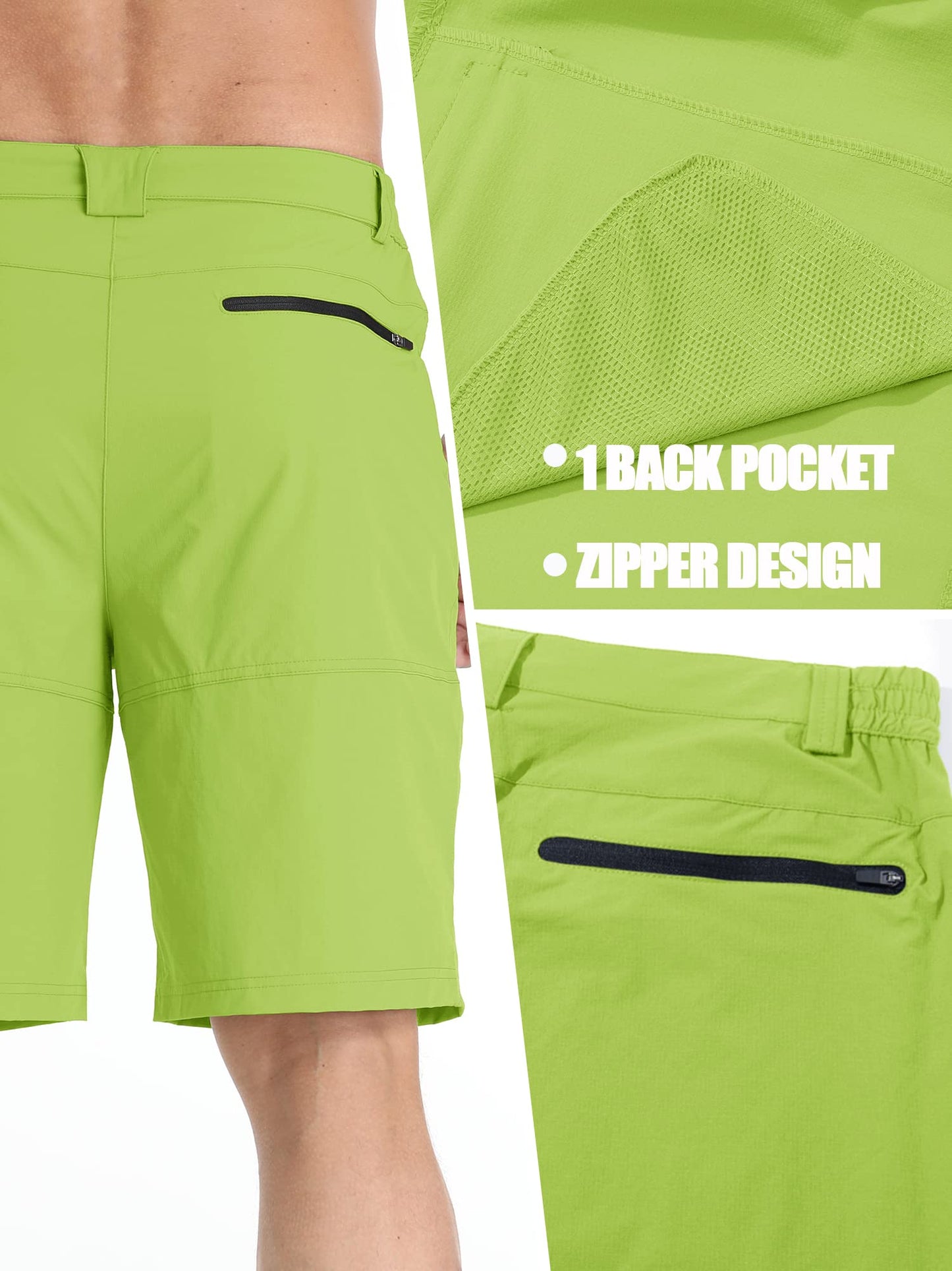 TACVASEN Men's Casual Shorts Lightweight Quick Dry Cargo Hiking Tactical Shorts Outdoor Summer with Zipper Pockets Yellow Green 34