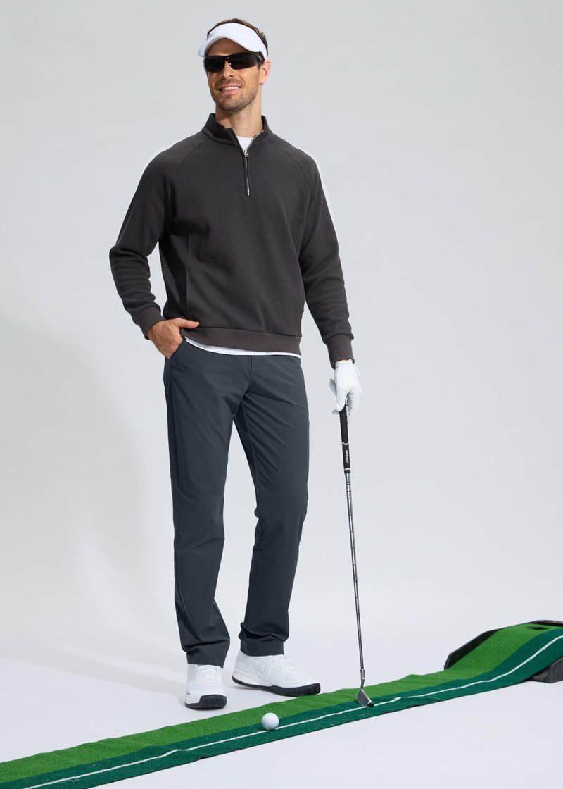 Pudolla Men's Golf Pants Mens Dress Slacks Pants Stretch Work Comfy Pants 34 Quick Dry Casual Trousers with Pockets(Iron Grey 36Wx34L)