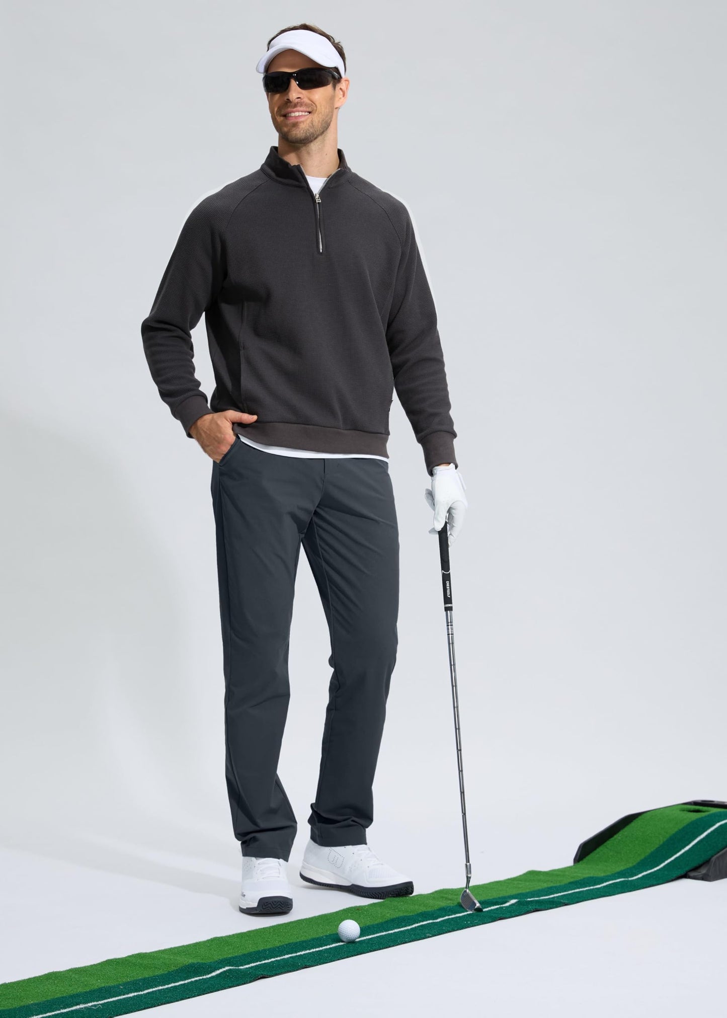 Pudolla Men's Golf Pants Stretch Work Pants for Men Dress Comfy Pants 30 Lightweight Quick Dry Casual Trousers(Iron Grey 30Wx30L)