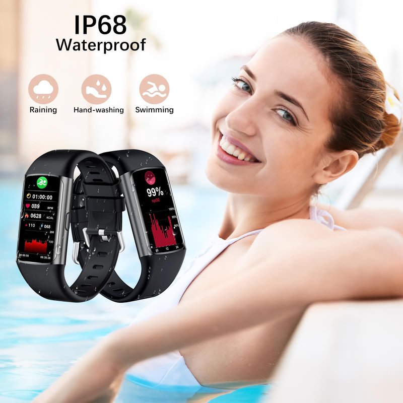 FKGZJF Smart Watch, Health Fitness Tracker Watch with 24/7 Heart Rate, Blood Oxygen Monitor, Sleep Tracker,Pedometer, IP68 Waterproof Activity Trackers Compatible with Android & iPhone Women Men