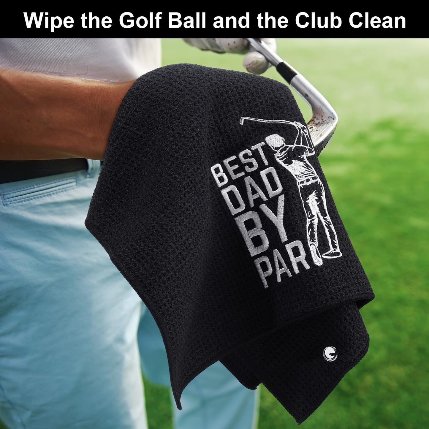 Moukeren 3 Pcs Fathers Day Dad Gifts for Men Funny Men Golf Towels Microfiber Embroidered Ball Towel with Clip for Man Golf Bags for Father's Day Birthday Husband Golfball Fan Gifts