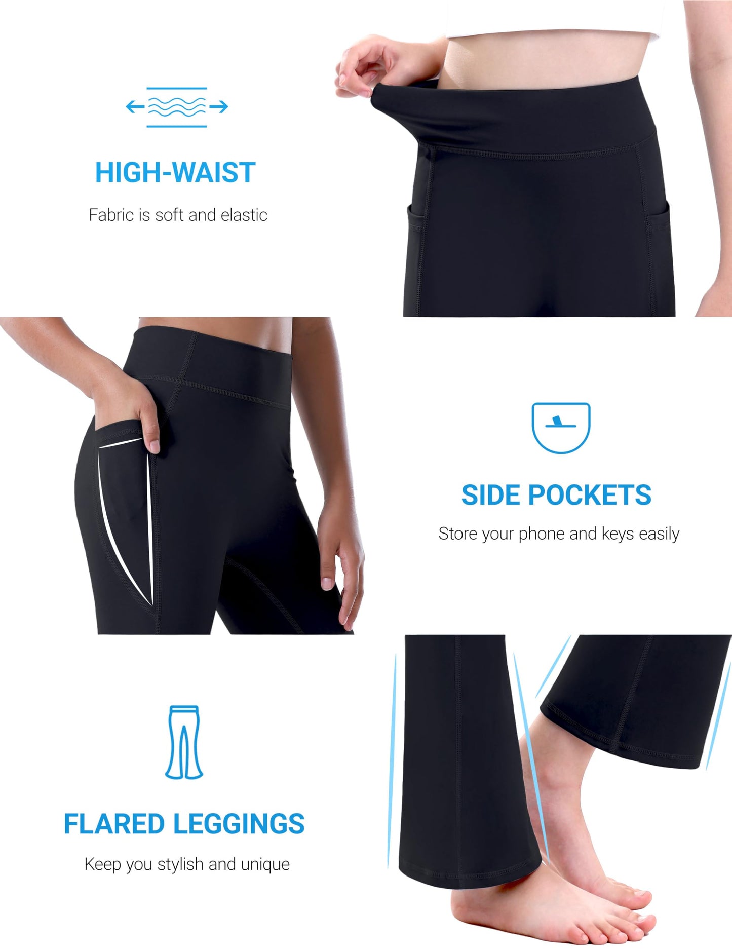 Yitoco Girls Flare Leggings with Pockets High Waisted Bootcut Kids Yoga Pants Dance Workout Athletic Bell Bottoms (Black, 12-13 Years,YOYPG02R-B-160)