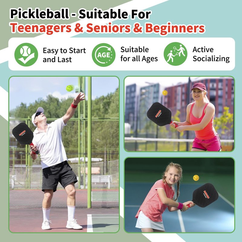 RORLAND Waterproof Pickleball Paddles Set of 2,Fun Play Sport Game for Kids or Adults Beginner,Teenagers Indoor Outdoor Activities (L,157g)