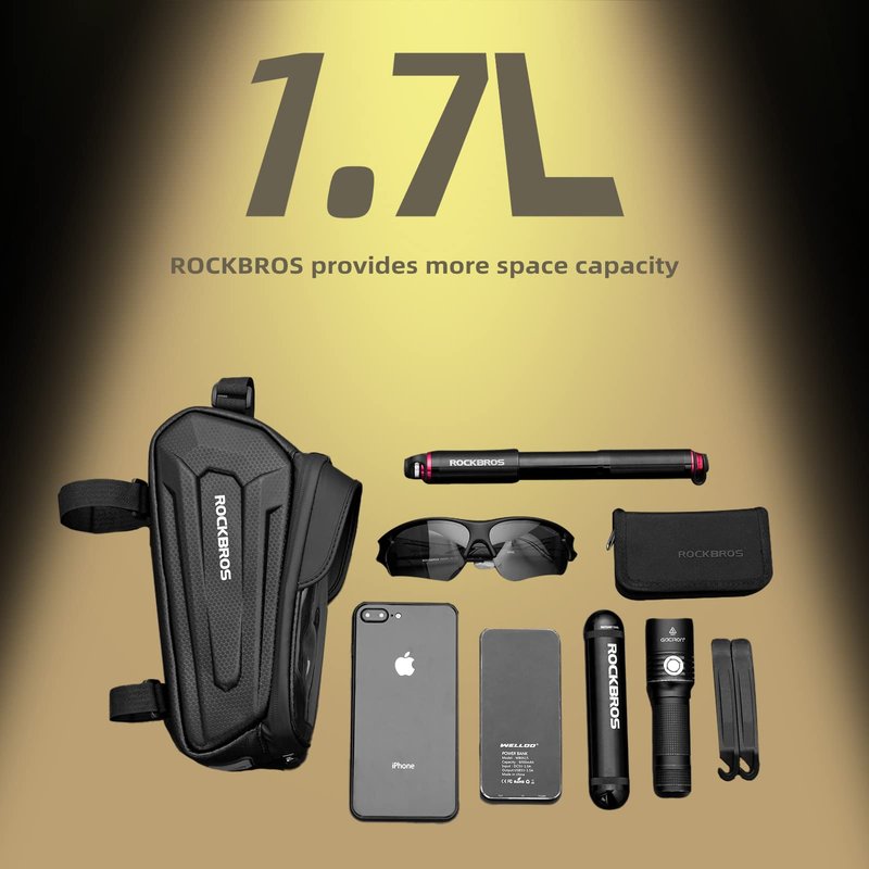 ROCKBROS Bike Phone Mount Frame Bag, Oversized EVA Waterproof Bike Phone Holder Bicycle Top Tube Front Frame Bag Bikes Accessories Gifts Pouch for Phones Under 7.2” (Black-1.7L)