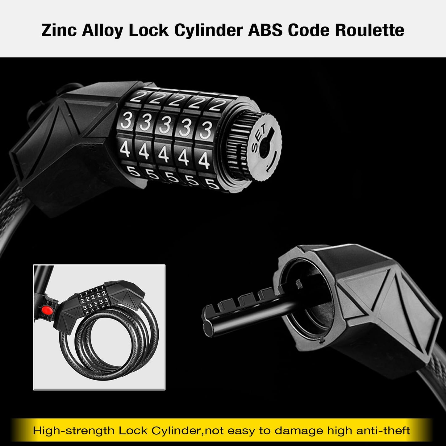 Bike Lock with Mounting Bracket, 4-Feet Bike Cable Basic Self Coiling 5-Digit Resettable Combination Cable Bike Locks, for Bicycle, Motorcycle, Scooter (Black)