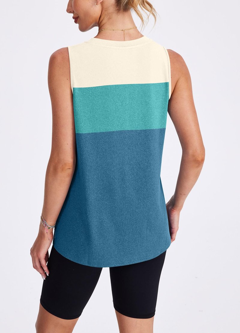 Workout Tank Tops for Women Athletic Running Sleeveless Shirts Activewear Gym Yoga Tops White Green Blue L