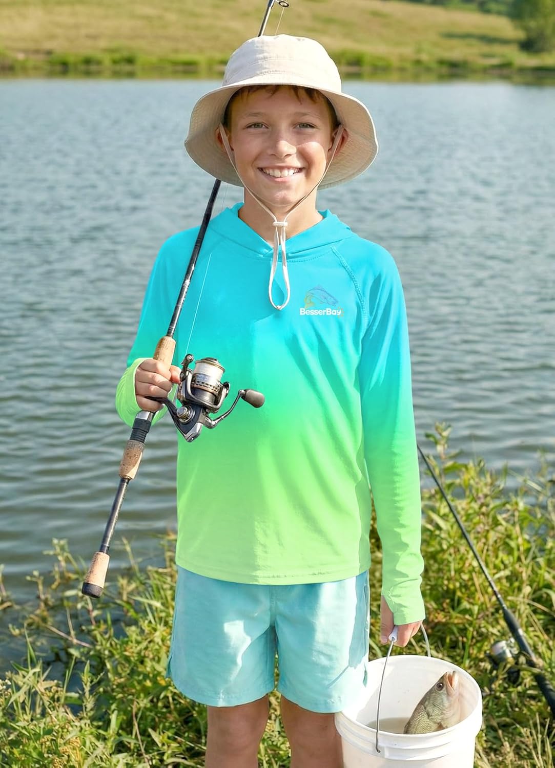 Boys Fishing Shirt - UPF 50+ Hooded Rash Guard for Ages 5-14 | Lightweight & Quick-Dry