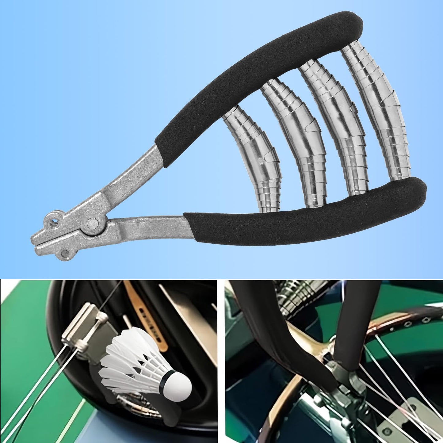 FTGear Stringing Starting Clamp 4-Spring for Tennis & Badminton Racket - Zinc Alloy with Thread Protection