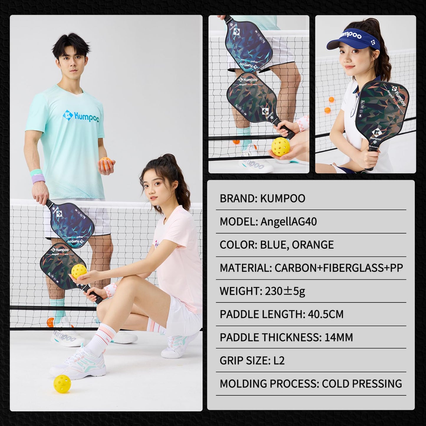 Pickleball Paddle, Carbon Fiber Pickleball Racket Lightweight with Fiberglass and PP Honeycomb Core, Large Sweet Spot Pickle Ball Racquet Set with Cover Gifts for Beginners, AG40 Blue