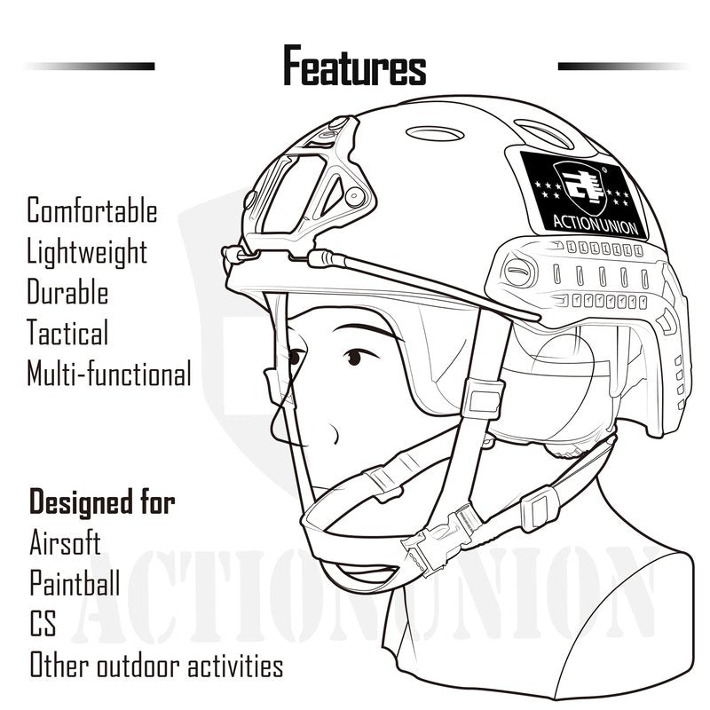 ACTIONUNION Airsoft Helmet Pro Set PJ Type Tactical Paintball Helmet (Tan Set)