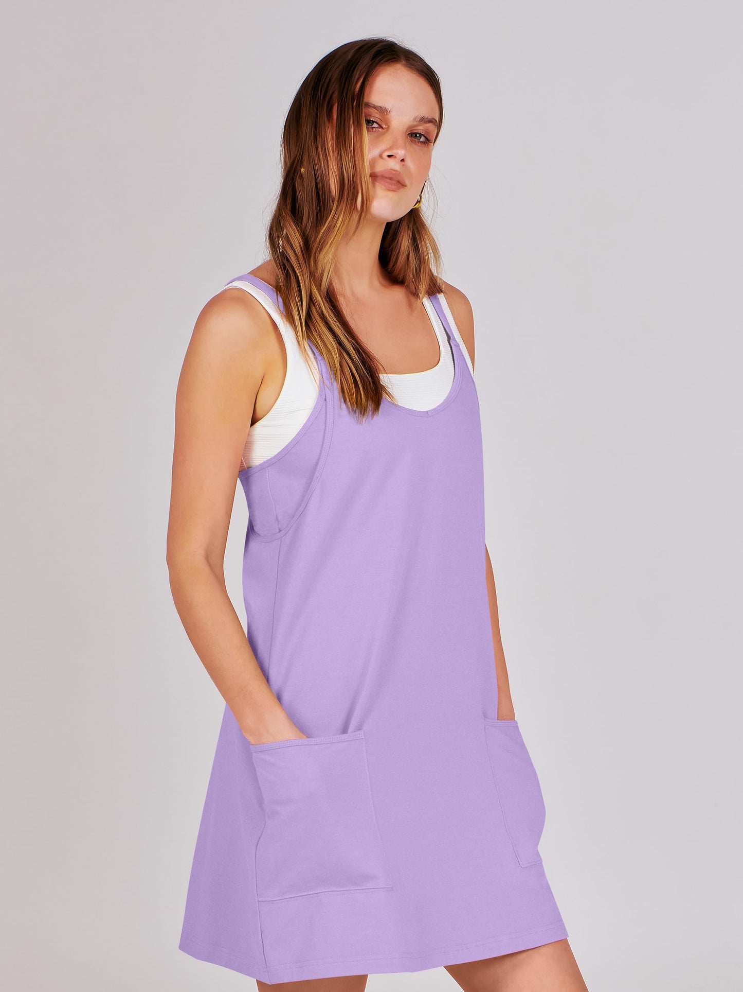 ANRABESS Women Athletic Dress Summer Tennis Workout Active Sports Mini Romper Dress Built in Shorts Travel Vacation Clothes Purple X-Smal