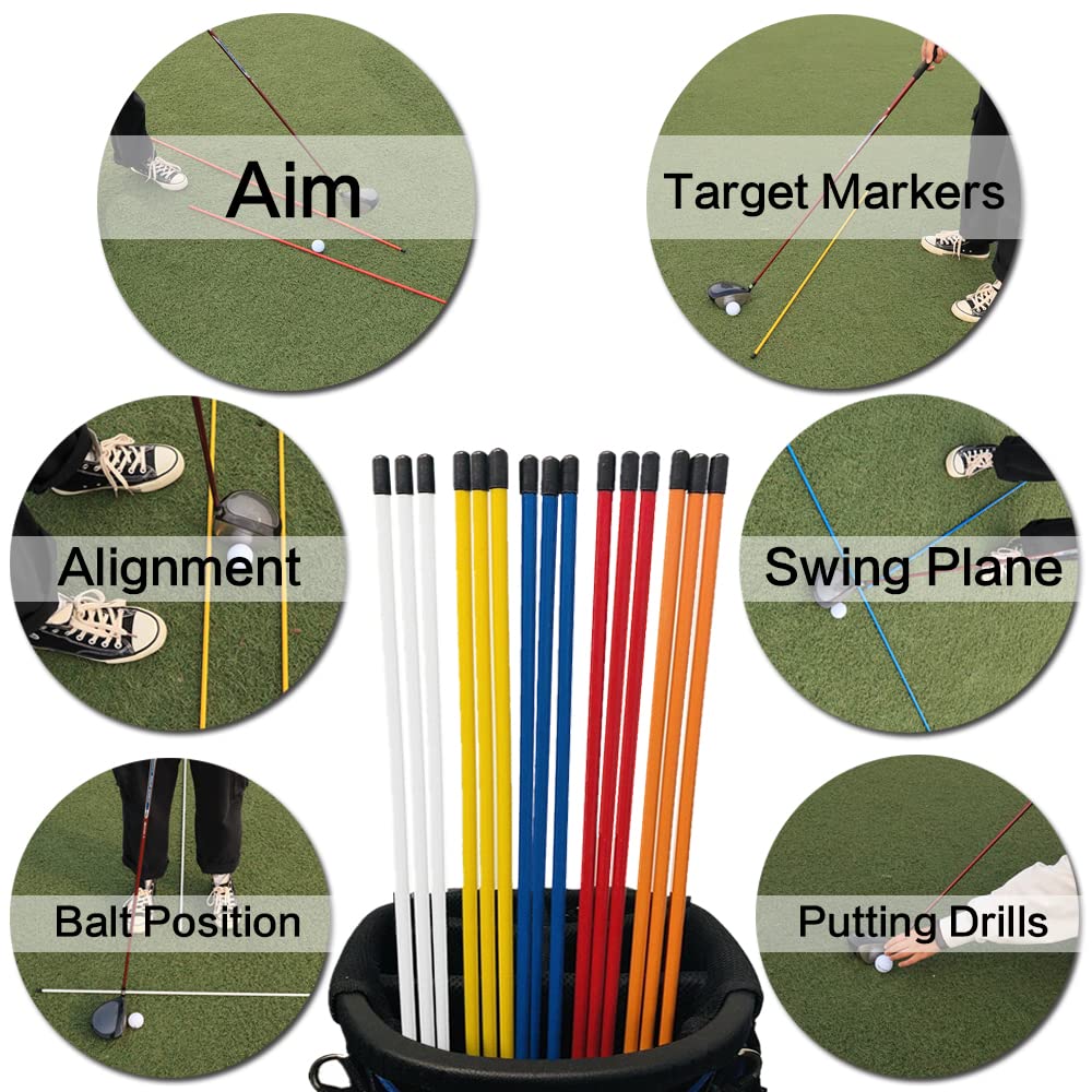 Billisa Golf Alignment Sticks 43 Inches Value 5-Pack with Premium Cover, Training Rods Essential Aiming Stick for Perfect Swing & Accurate Aiming & Effective Practice Guide (5 Pcs in White)