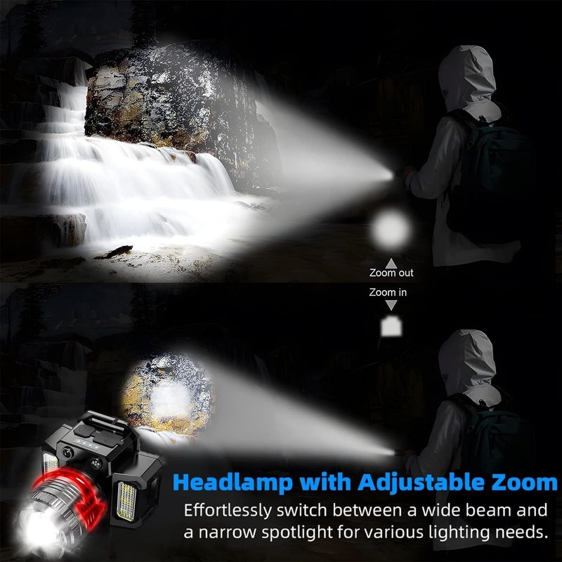 Wrrozz Headlamp Rechargeable Head Lamp LED, Super Bright Motion Sensor Head Light with Red/White/Blue Light, Waterproof Adults Forehead Flashlight Headlight for Camping, Running, Hiking, Fishing