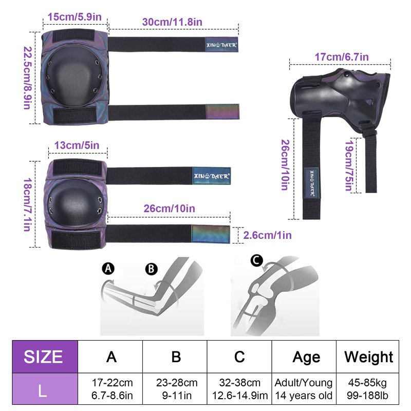 XINDAER Skating Protective Gear Adult, Knee Pads for Women/Men /Youth, Skate Pads Adult Knee and Elbow Pads with Wrist Guards for Roller Skating, Skateboard, Skateboarding and Scooter