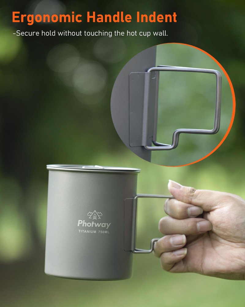photway 25oz (750ml) Titanium Camping Pot, Ultralight Backpacking Cookware & Campfire Mug for Hiking, Bushcraft & Outdoor Cooking