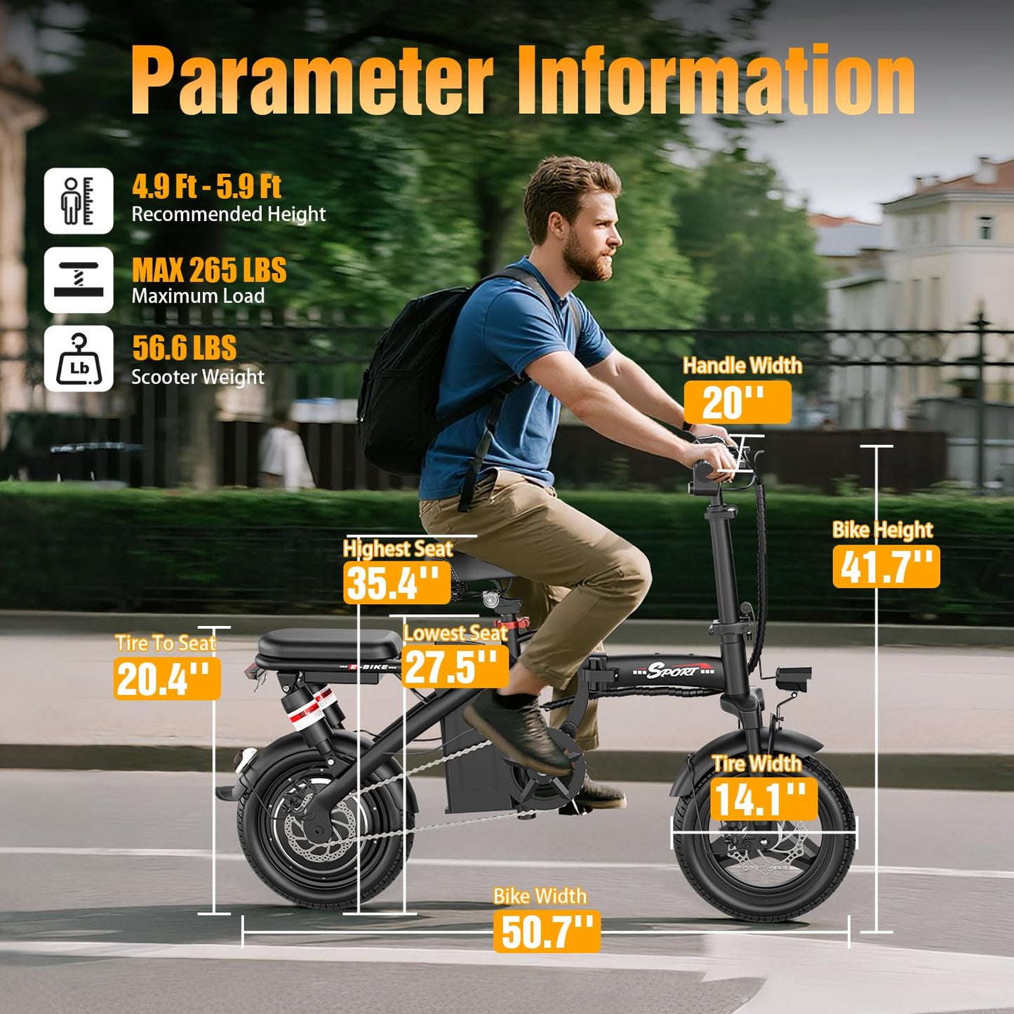 GWEIT Electric Bike for Adults Teens, 800/1200W Peak Folding Ebike, 22/25MPH & 30/45 Miles Range, 14" Commuting Ebike with Dual Suspension & Dual Brake, 3-Speed Modes, Portable Electric Mini Bike