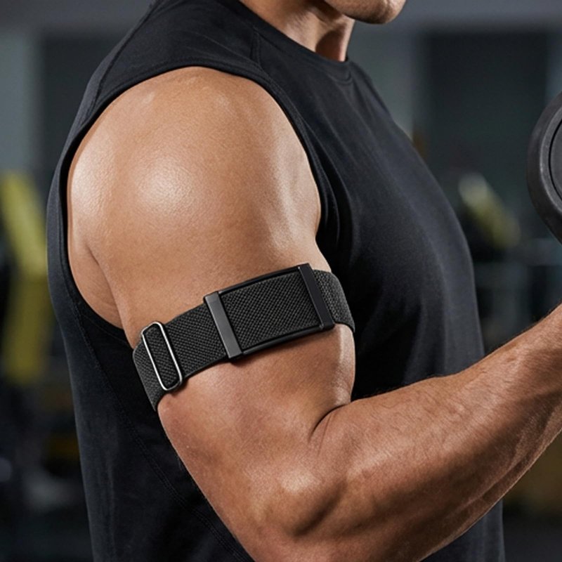 BlikWyt Elastic Bicep Band for Amazfit Helio, Flexible Arm & Ankle Strap with Integrated Protective Holder, Soft Breathable Adjustable Solo Loop for All-Day Wear (Black)