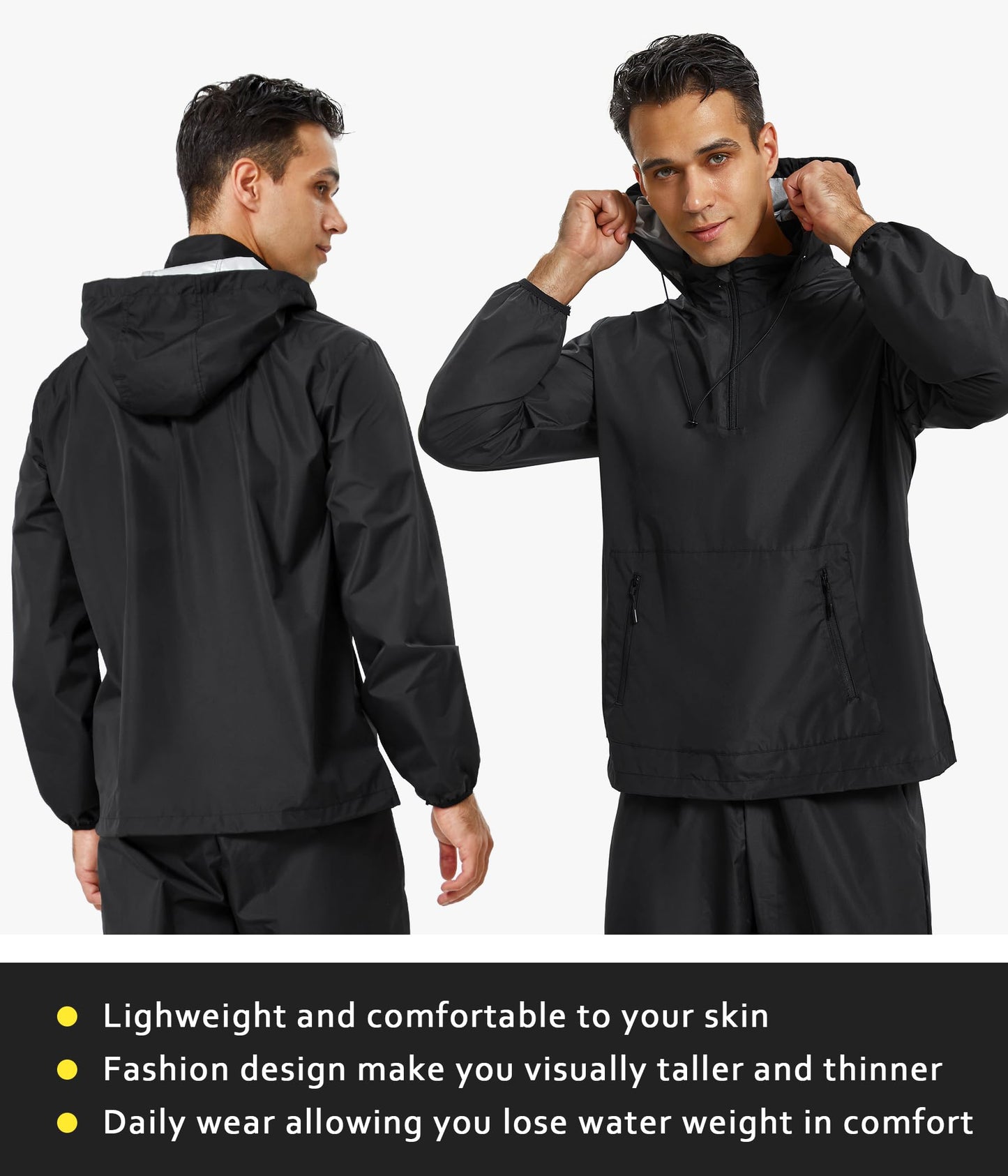 Junlan Sauna Sweat Jacket for Men Zipper Hoodie Sauna Suit for Workout