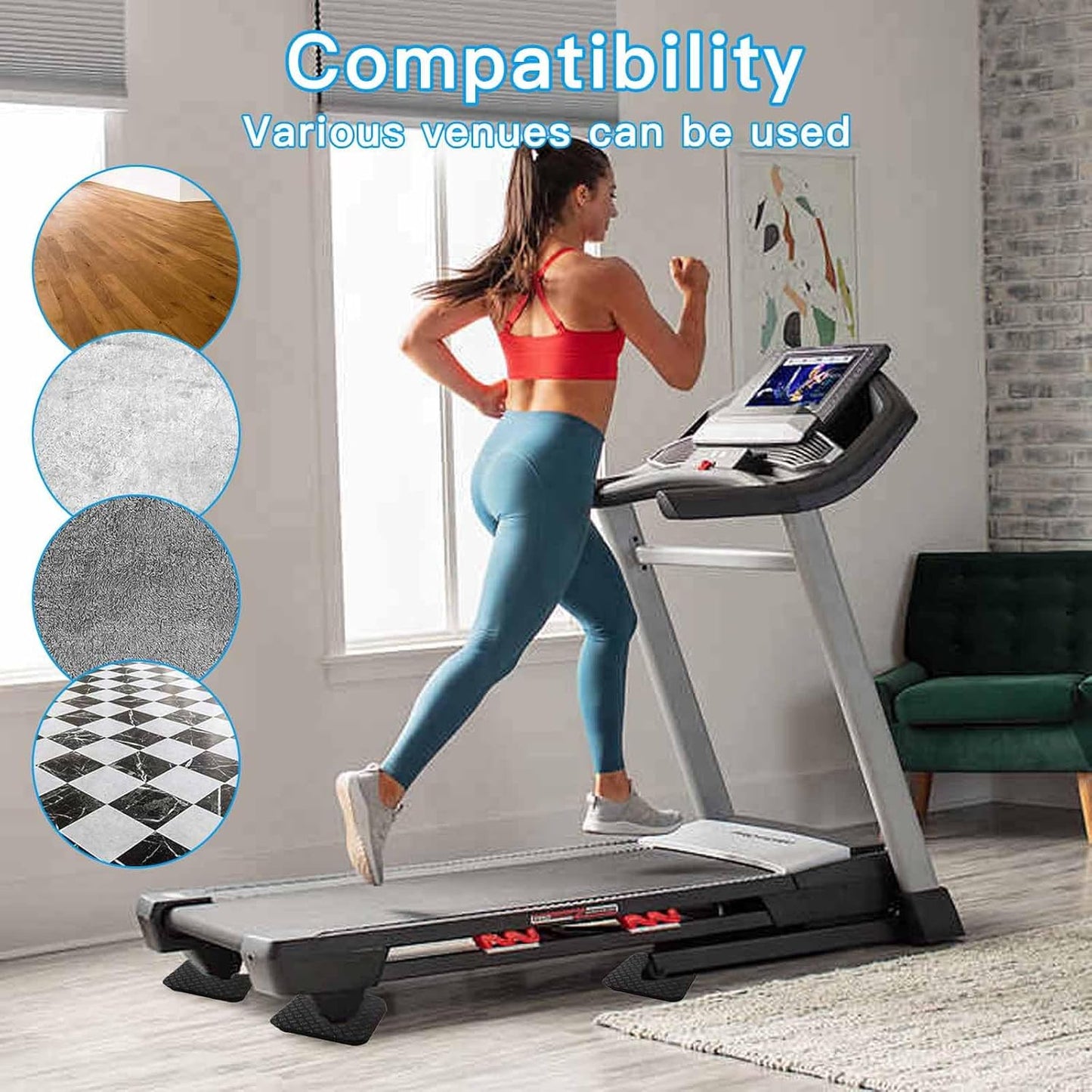 Non-Slip Treadmill Mat - High Density Silicone Anti-Vibration Pad for Exercise Equipment | 4x4 Inch Size