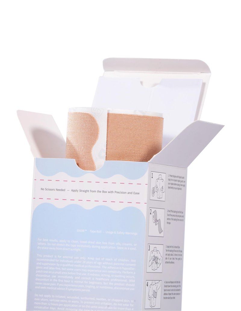 Pro Pre-Cut Synthetic Chest Binding Tape with Nipple Covers for FTM Transgender, Extra Wide, 7in, 20 Strips (Beige)