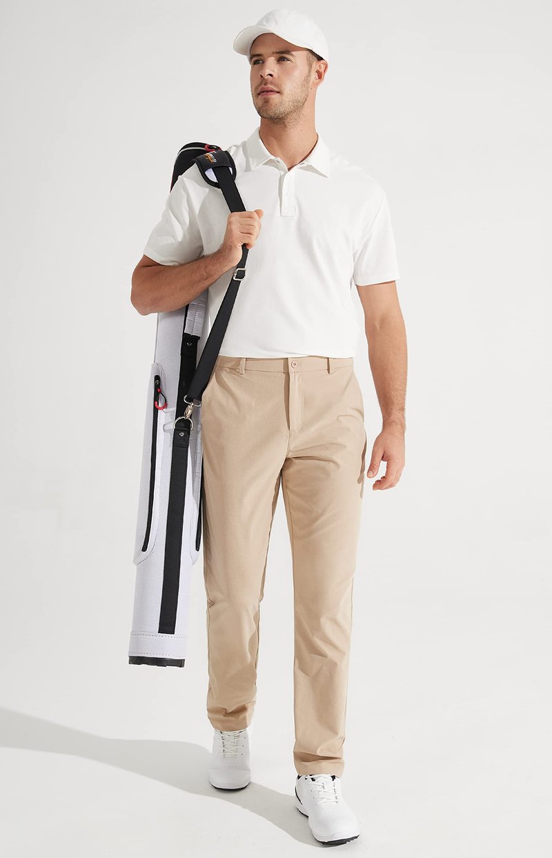 Libin Mens Golf Pants Classic Fit Stretch Work Dress Pants 32" Quick Dry Lightweight Business Casual Trousers Comfort Water Resistant, Khaki, 46W x 32L