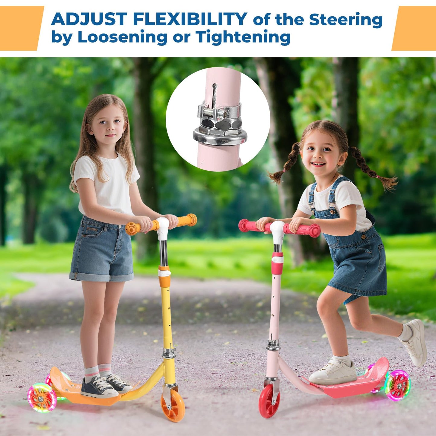 3 Wheel Scooter for Kids Ages 3-6, Adjustable Height Kick Scooter with LED Light-Up Wheels & Anti-Slip Deck - Durable Metal Construction, Outdoor Toy Gift (Child Safety Certified)