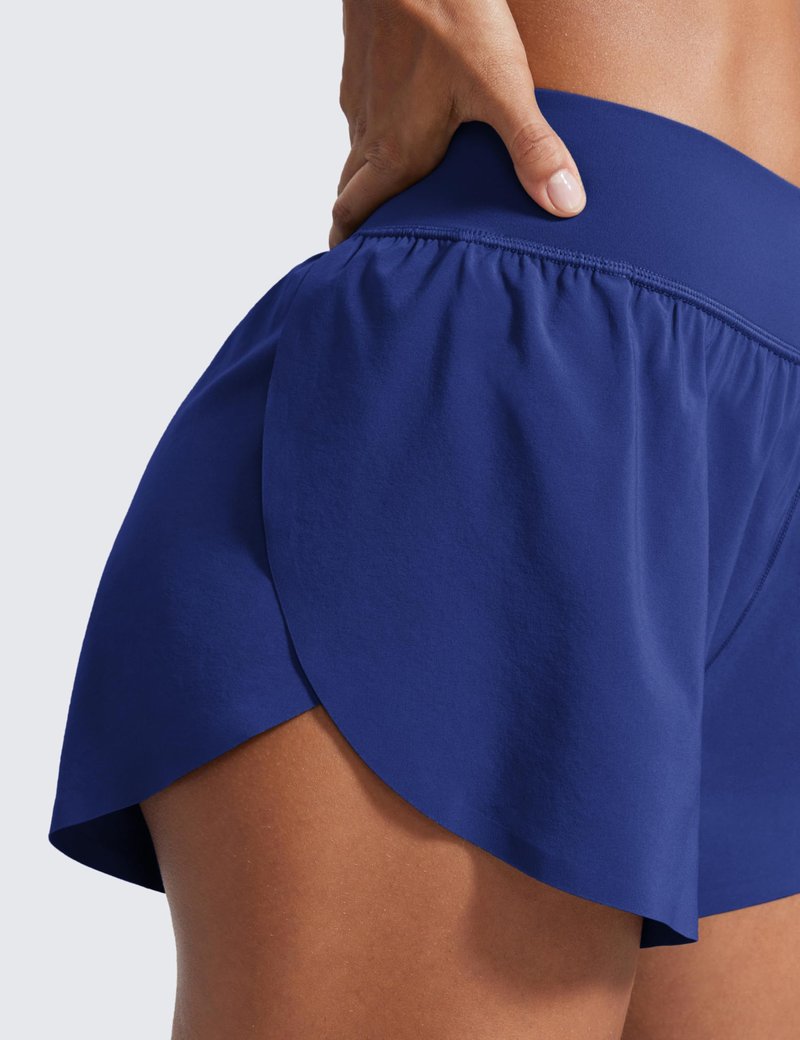 CRZ YOGA High Waisted Split Running Shorts for Women 3" - Comfy Mesh Liner for Workout Athletic GymTrack Quick Dry Larkspur Blue Large