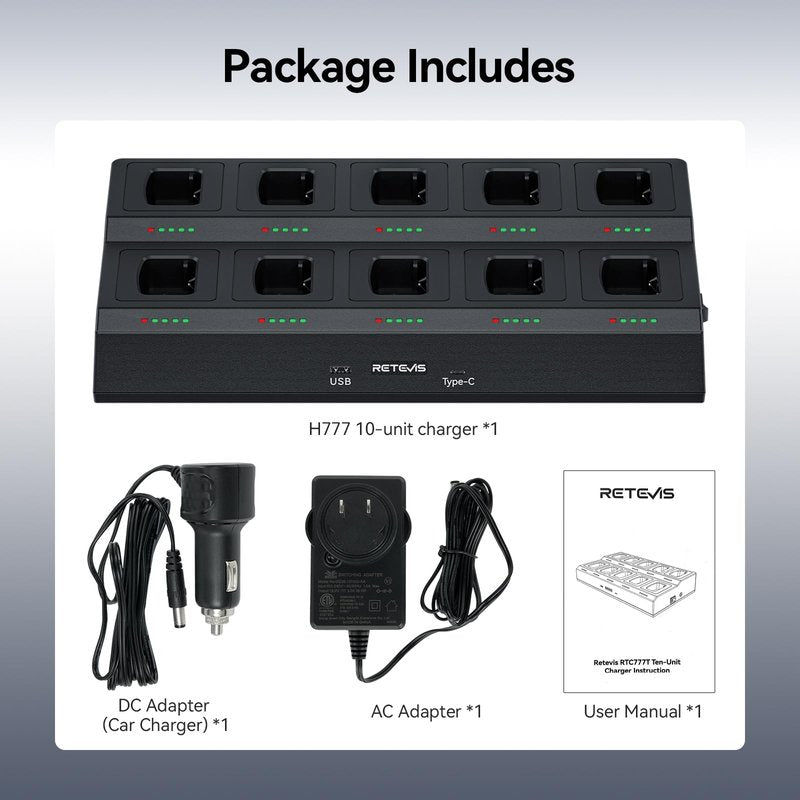Retevis H-777 10-Way Walkie Talkie Charger, Ten Way Multi Unit Charger, for Retevis H-777 H-777H, H777D Walkie Talkie, 5 LED Indicators, AC/DC Adapter, Replaceable Base(1 Pack)