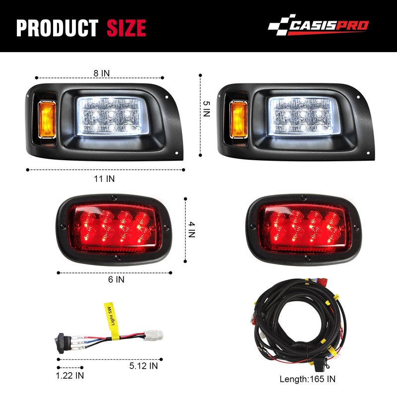 CASISPRO 12V Golf Cart Light Kit for Club Car DS 1993-UP, Street Legal LED Headlight Taillight Kit with Wiring Harness