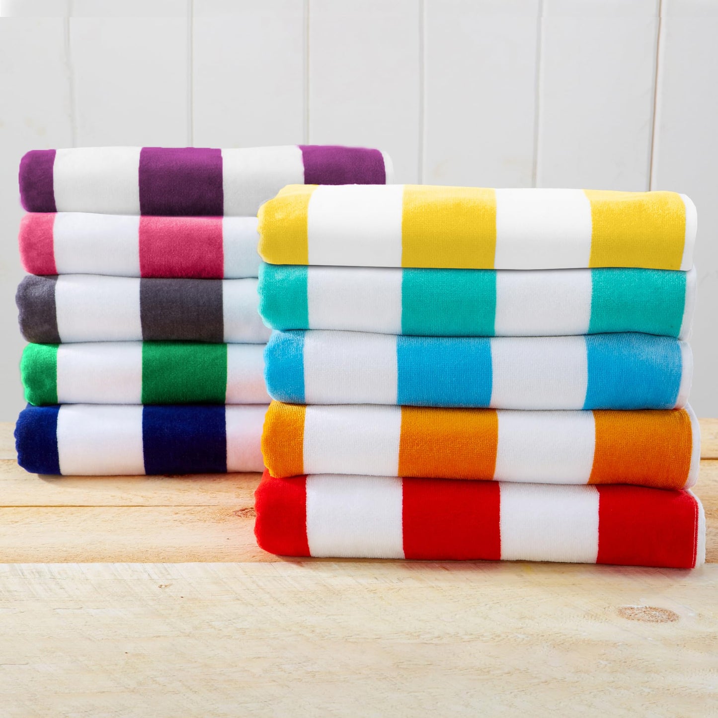Great Bay Home 100% Cotton Velour 4 Pack Beach Towels 30" x 60" - Navy Cabana Stripe Pool Towels - Quick Dry, Large Swim Towels