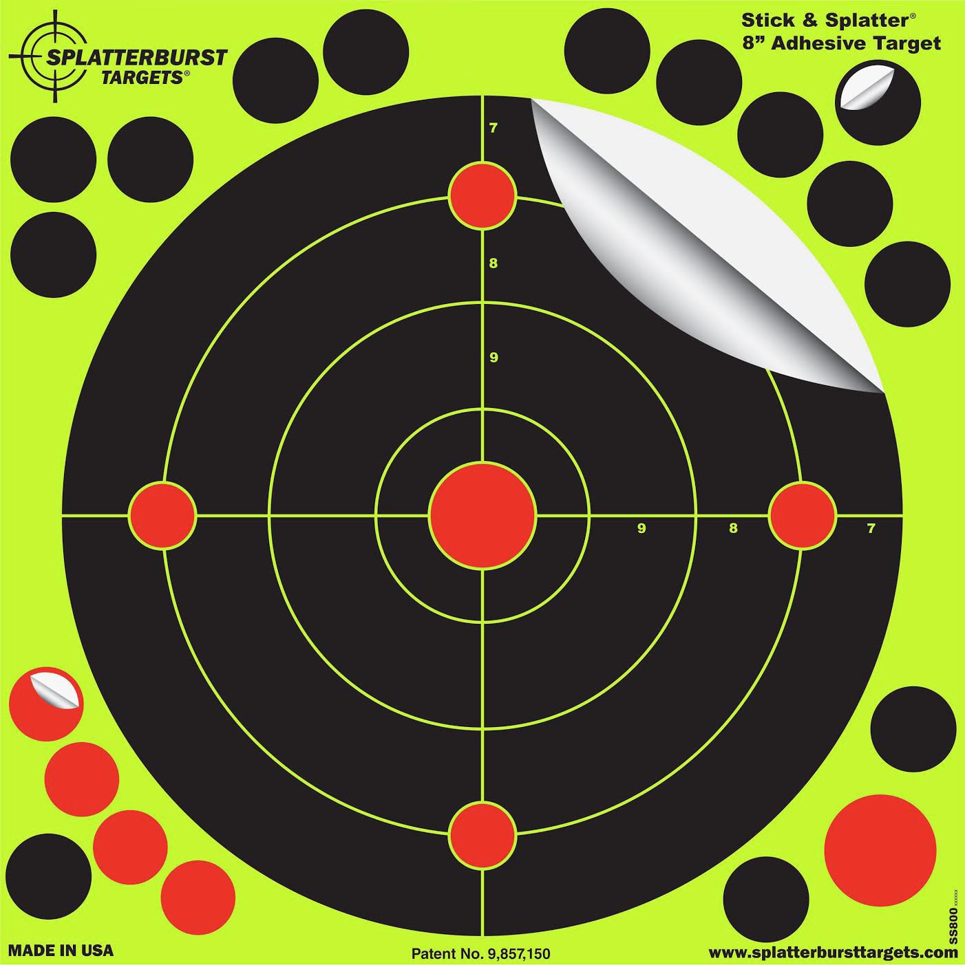 Splatterburst Targets - 8 inch Adhesive Stick & Splatter Reactive Shooting Targets - Gun - Rifle - Pistol - Airsoft - BB Gun - Pellet Gun - Air Rifle (10 Pack)