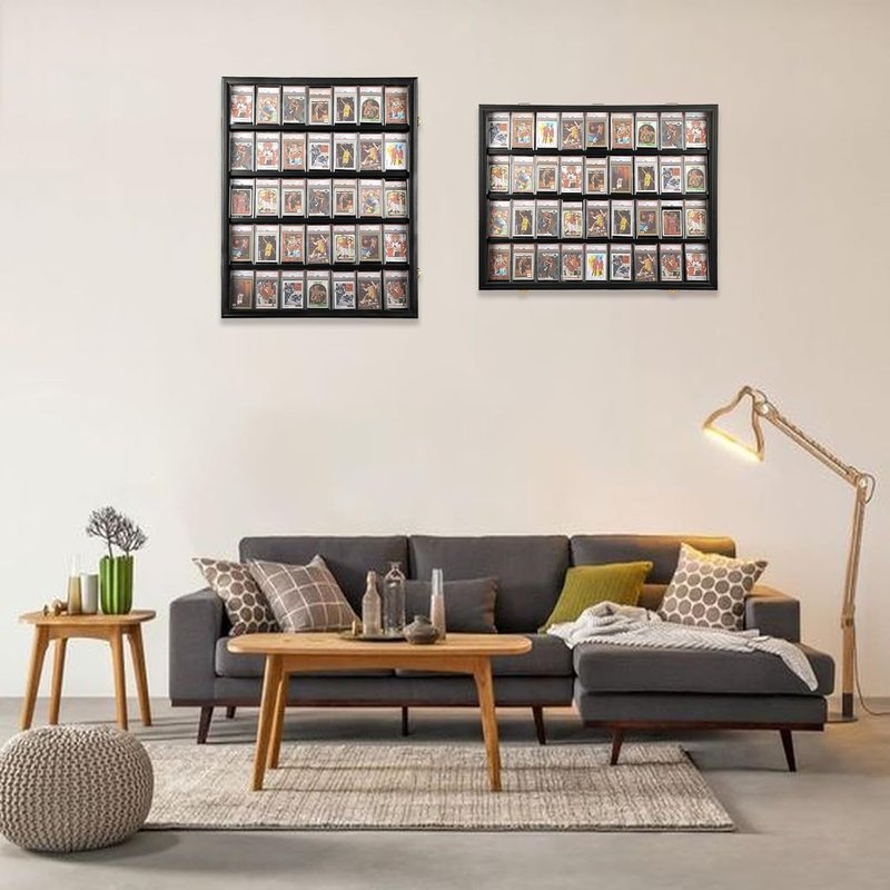Sports Card Display Case - Lockable UV Protection Frame for 35 Baseball, Hockey, Football & Basketball Cards | Black