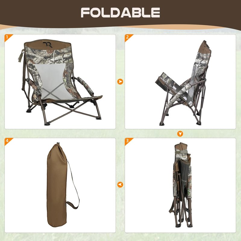 Lightweight Low Camping Chair - Heavy Duty Lawn Chair with Carry Bag for Concerts & Outdoor Travel | Perfect for Turkey Hunting