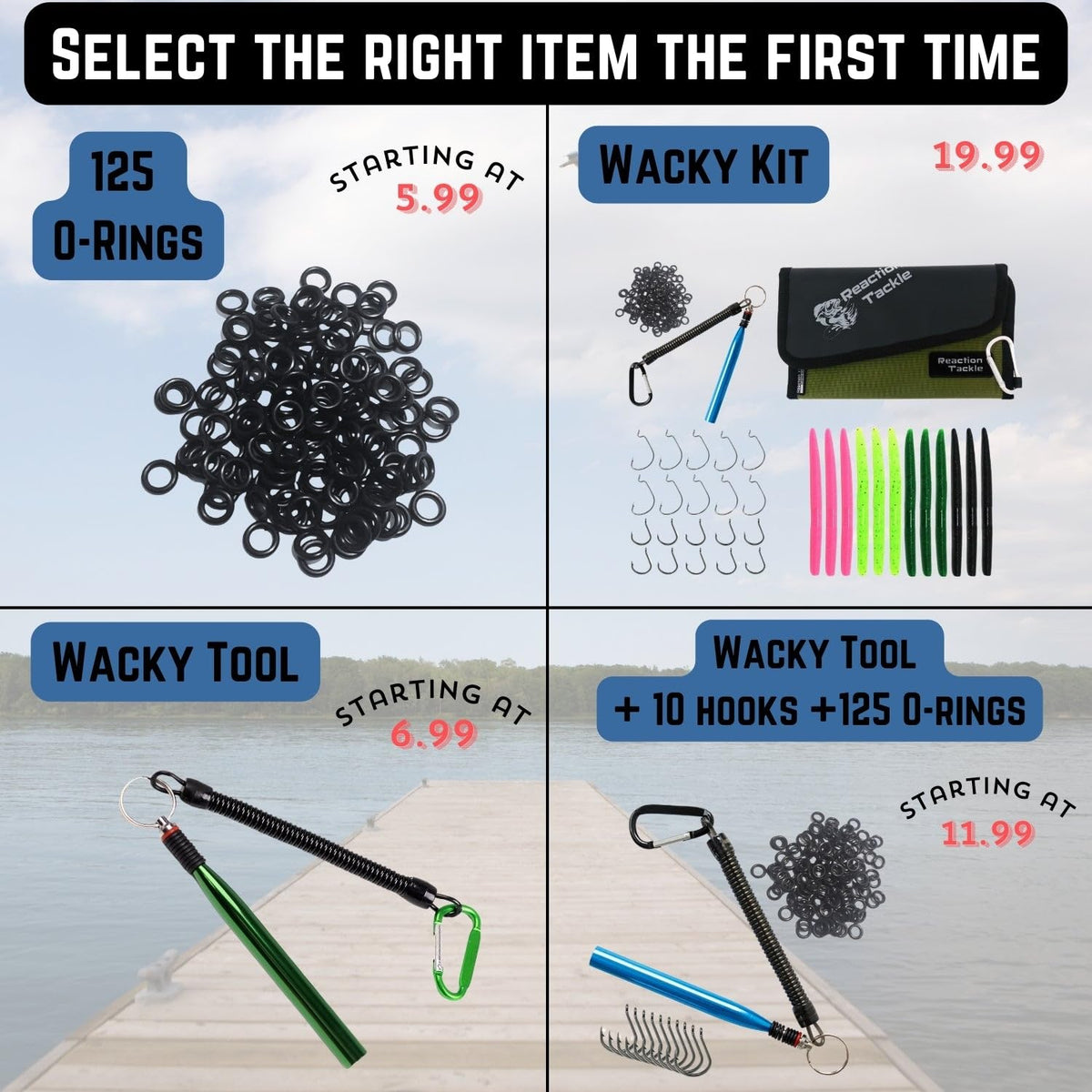 Reaction Tackle Wacky Rigging Bass Fishing – Wacky & Neko Style Tool (Blue Tool+125+Hooks)
