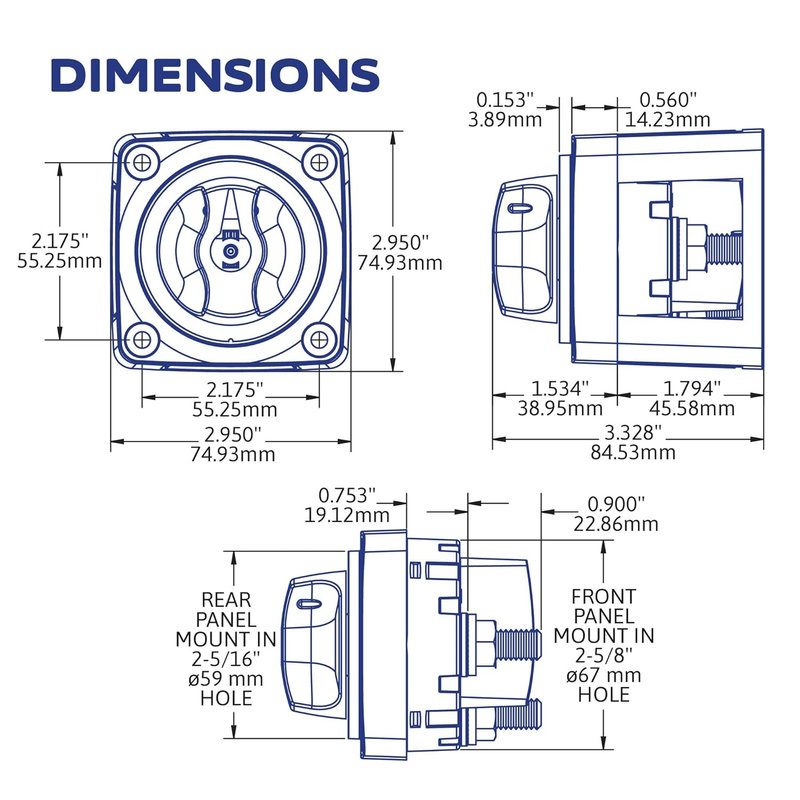 Blue Sea Systems Mini Battery Switch - 3-Position, Red | Durable 6008 m-Series Design