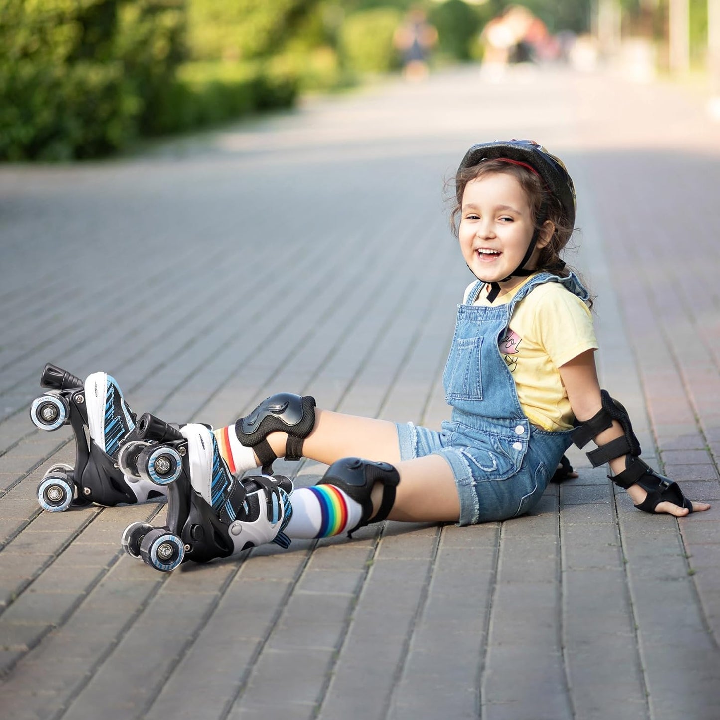 ECOO Roller Skates for Girls Boys Ages 4-12, Toddler Kids 4 Size Adjustable Light up Wheels Beginner Skates (Blue, Medium-Big Kids(13j-3 US))