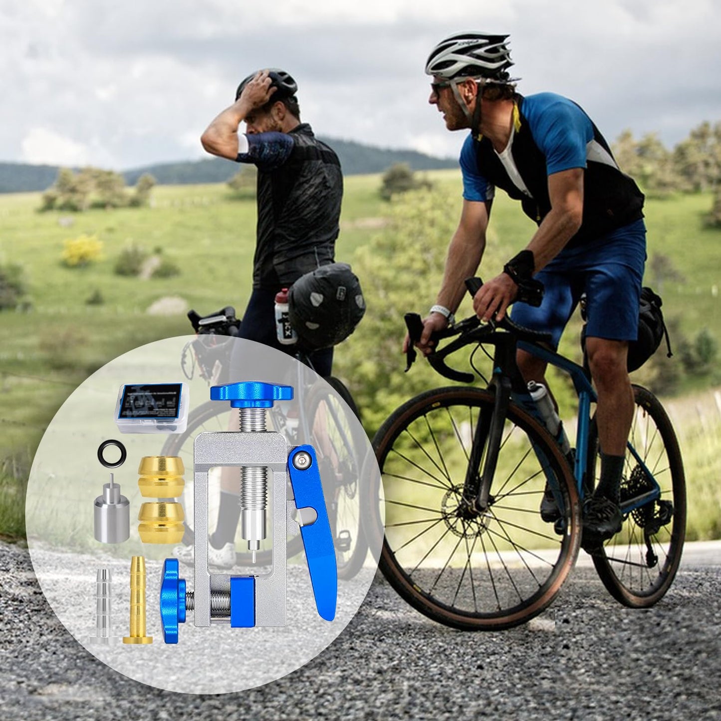 HSOKEW Bike Hydraulic Brake Kit, Bicycle Needle Insertion Tool Bike Hydraulic Disc Brake Hose Line Cutter and Needle Barb Driver Head Brake Lines Tubing Entry Device (PRO-04 + Olive Connector)